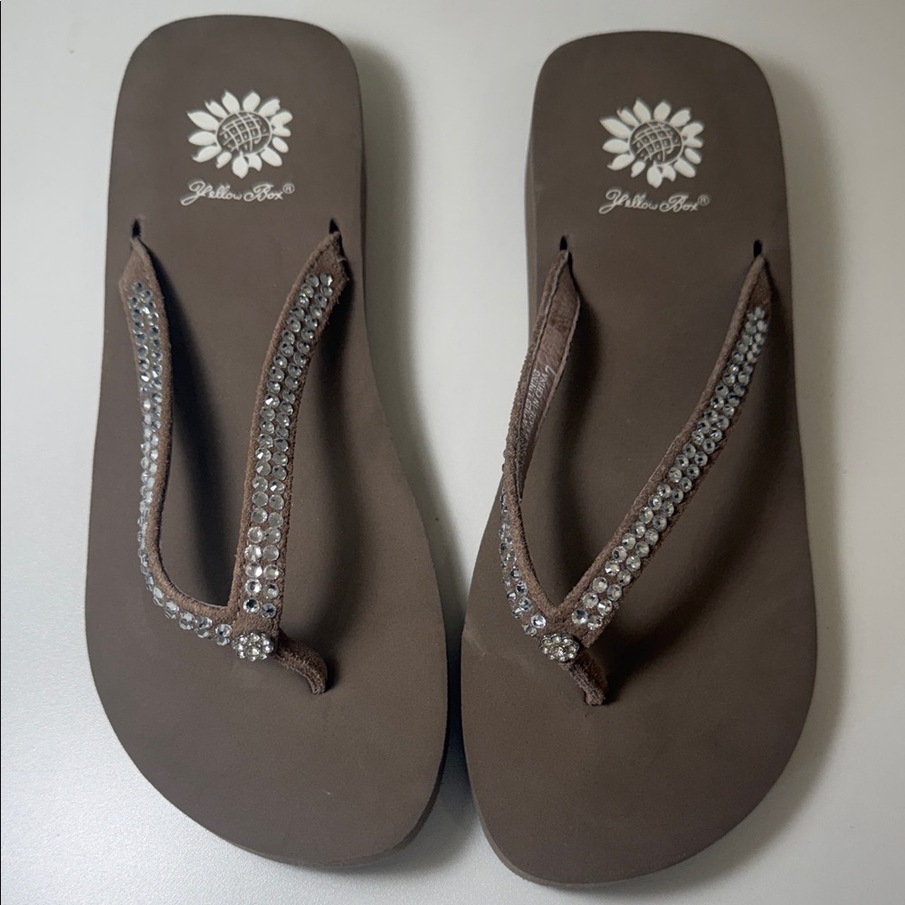 NWOT Yellow Box Jello Brown Wedge Sandal